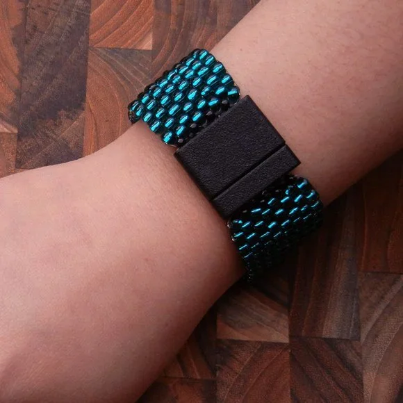 Emerald Teal Seed Bead Cuff BraceletHandmade Custom SizeJaded Vine Design